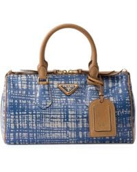 Prada - Bolso De Mano Pequeño De Mezcla De Lino Con Asa Superior De Piel - Lyst