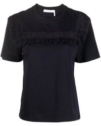 See By Chloé - Broderie Anglaise Short-sleeved T-shirt - Lyst