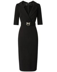 Pinko - Tailored Midi Dress With V-Neckline And Decorative Belt - Lyst
