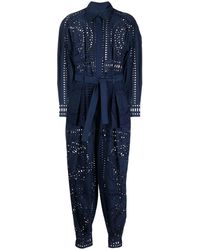 Alberta Ferretti - Broderie Anglaise Belted Jumpsuit - Lyst