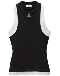 Versace - Embroidered-Logo Stretch Cotton-Jersey Tank Top - Lyst