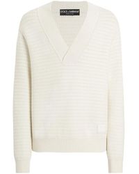 Dolce & Gabbana - Wool V-Neck Sweater With Dg Embroidery - Lyst