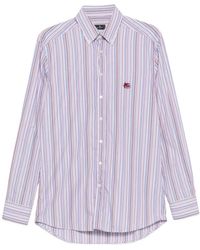 Etro - Striped Embroidered-Logo Shirt - Lyst