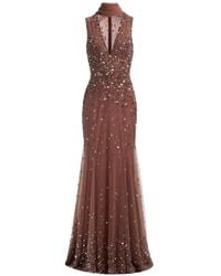 Elie Saab - Bead-Embroidered Cape-Detail Maxi Dress - Lyst