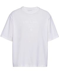 Prada - T-shirt en coton à logo appliqué - Lyst