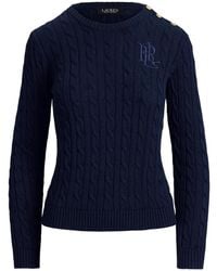 Ralph Lauren - Button-Trim Cable-Knit Sweater - Lyst