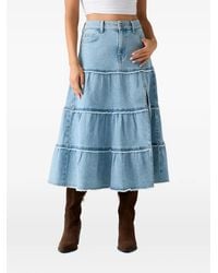 Guess - Tiered Raw-Edge Midi Skirt - Lyst