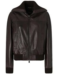 Pinko - Ribbed-Trim Leather Jacket - Lyst