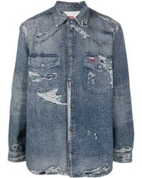 DIESEL - Distressed Long-Sleeve Denim Shirt - Lyst