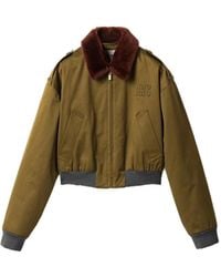 Miu Miu - Shearling-Collar Logo Bomber Jacket - Lyst