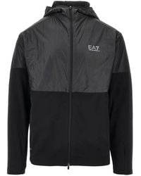EA7 - Logo-Print Panelled Hooded Jacket - Lyst