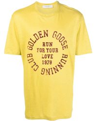 Golden Goose - T-Shirt aus Leinen mit Logo-Print - Lyst