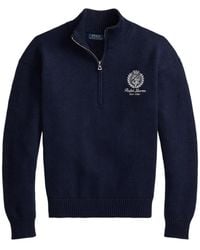 Polo Ralph Lauren - Wimbledon Embroidered-Logo Quarter-Zip Sweater - Lyst