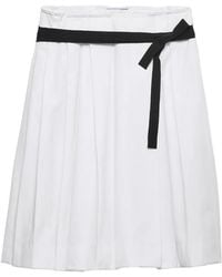 Prada - Belted Gabardine Pleated Skirt - Lyst