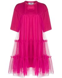 MSGM Gesmockte T-shirtjurk - Roze