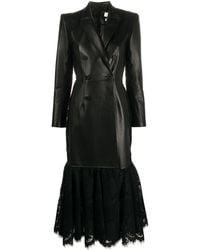 Alexander McQueen Lace Hem Double-breasted Coat - Black
