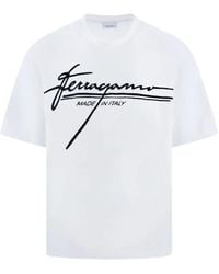 Ferragamo - T-Shirt With A Logo And A Velvet Finish - Lyst
