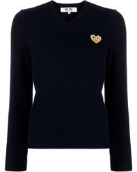 COMME DES GARÇONS PLAY - Heart-Patch V-Neck Wool Sweater - Lyst