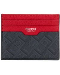 Ferragamo - Monogram-Print Two-Tone Grained Leather Card Holder - Lyst