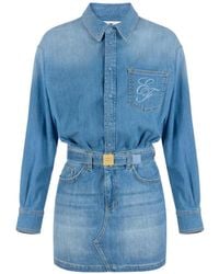 Elisabetta Franchi - Denim Mini Dress With Belt - Lyst