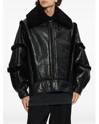 Balenciaga - Veste En Cuir À Col Montant Avec Détails En Peau Lainée Et Doublure Noire - Lyst