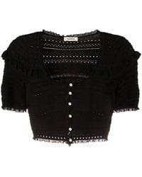 Sandro - Ruffled Pointelle-knit Cropped Cardigan - Lyst