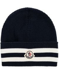 Moncler - Striped Logo-Patch Beanie Hat - Lyst
