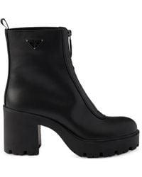 Prada - Leather Ankle Boots With Zipper - Lyst