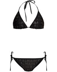 Balmain - Logo-Print Triangle Bikini - Lyst