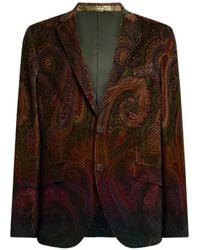Etro - Single-Breasted Cotton Corduroy Jacket With Placed Degradé Paisley Print - Lyst