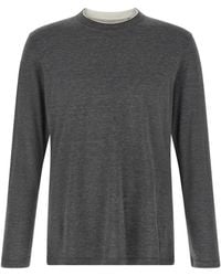 Brunello Cucinelli - Silk And Cotton Lightweight Jersey Long Sleeve Crew Neck T-Shirt With Contrast Detail - Lyst