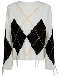 Pinko - Argyle-Knit Distressed Sweater - Lyst