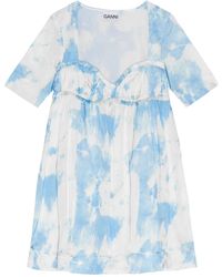 Ganni - Graphic-Print Satin Minidress - Lyst