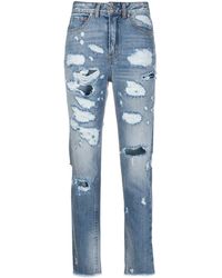 John Richmond Jean crop à taille haute - Bleu