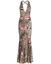 Roberto Cavalli - Jaguar-Print Floral-Print Maxi Dress - Lyst