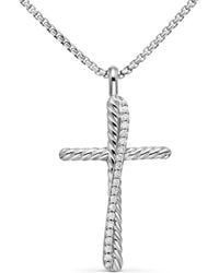 David Yurman - Sterling Crossover Cross Diamond Necklace (35.6Mm) - Lyst