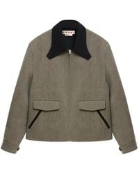 Marni - Taupe Tweed Jacket With Sculptural Collar - Lyst
