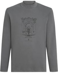 Brunello Cucinelli - Cotton Interlock Long-Sleeve T-Shirt With Mock-Neck And Print - Lyst