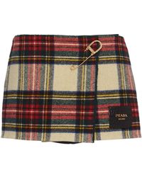 Prada - Wool Plaid Miniskirt - Lyst