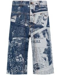 Versace - Newspaper-print Denim Shorts - Lyst