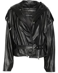 JACOB LEE - Hooded Leather Biker Jacket - Lyst