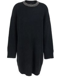Pinko - Crystal-Embellished Ribbed Mini Dress - Lyst