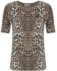 Ganni - Leopard-Print Logo-Patch T-Shirt - Lyst