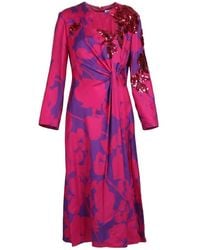 Valentino Garavani - Sequin-Detail Floral-Print Midi Dress - Lyst