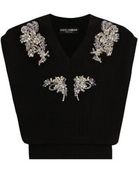 Dolce & Gabbana - Embellished V-Neck Knitted Vest - Lyst