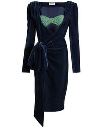 Balmain - Velvet Dress With Lace Bra And Tie Detail - Lyst
