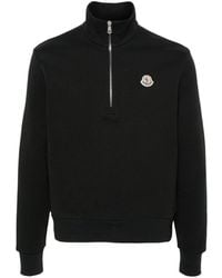 Moncler - Sweater Met Logo-applicatie En Halve Rits - Lyst