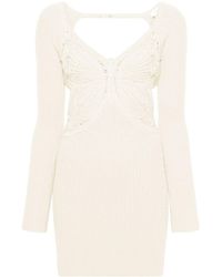 Blumarine - Butterfly-embroidered Ribbed Midi Dress - Lyst