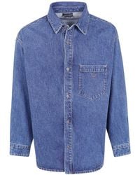 Emporio Armani - Cotton Denim Shirt With A Chest Pocket And Metallic Buttons - Lyst