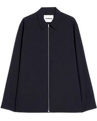 Jil Sander - Jassen ,Blauw ,Wol Zip Long-Sleeve Wool Shirt - Lyst